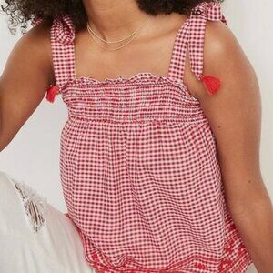 Old Navy Smocked Tie-Shoulder Red White Gingham Sleeveless Top